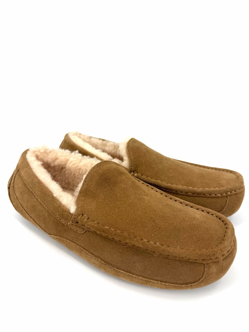 UGG Ascot Mens Suede Slippers Chestnut Wool Lined Loafers 1101110 Size 11
